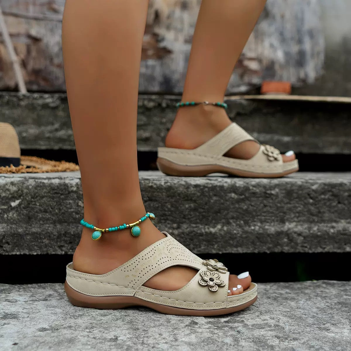 Coeurva dámské bezbolestné pohodlné ortopedické kožené sandály