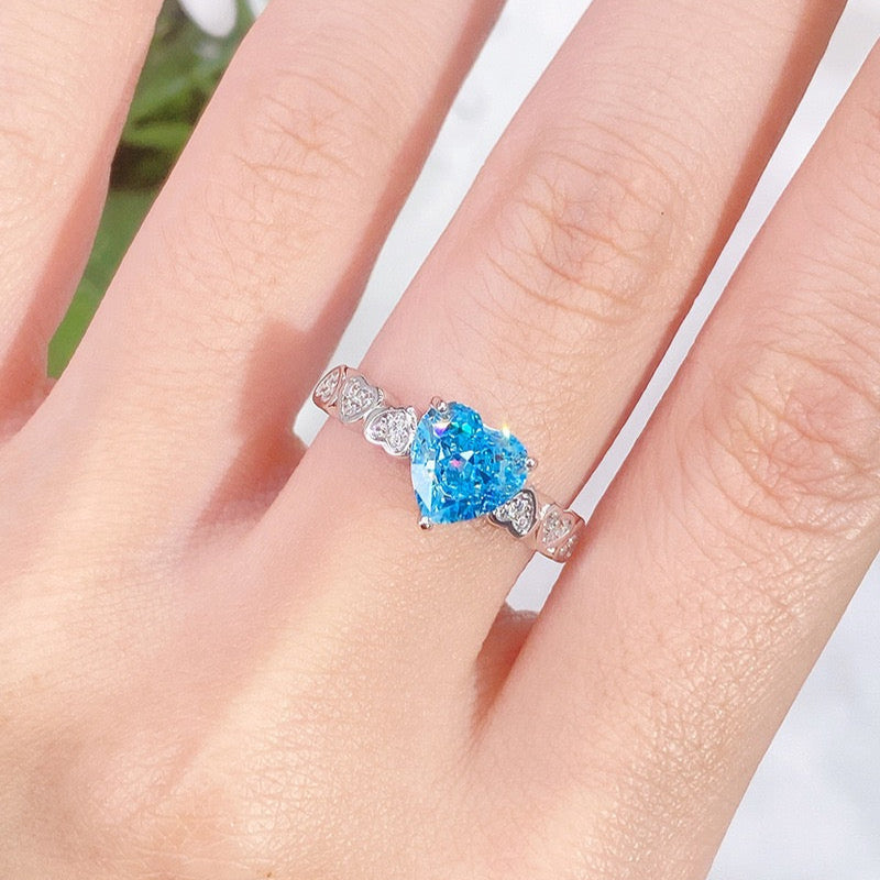 2025 Nejnovější Prsten s Mořským Akyvamarínem a Vysoce Uhlíkovým Diamantem ze Stříbra S925