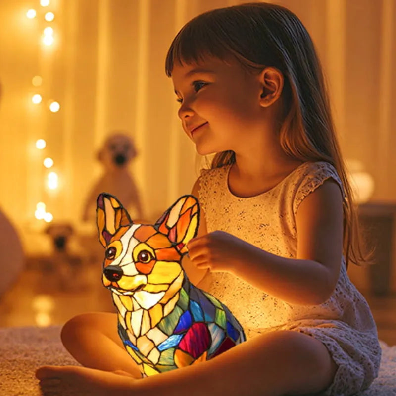 Coeurva Nejdokonalejší 3D ručně vyráběná barevná skleněná lampa ve tvaru štěněte