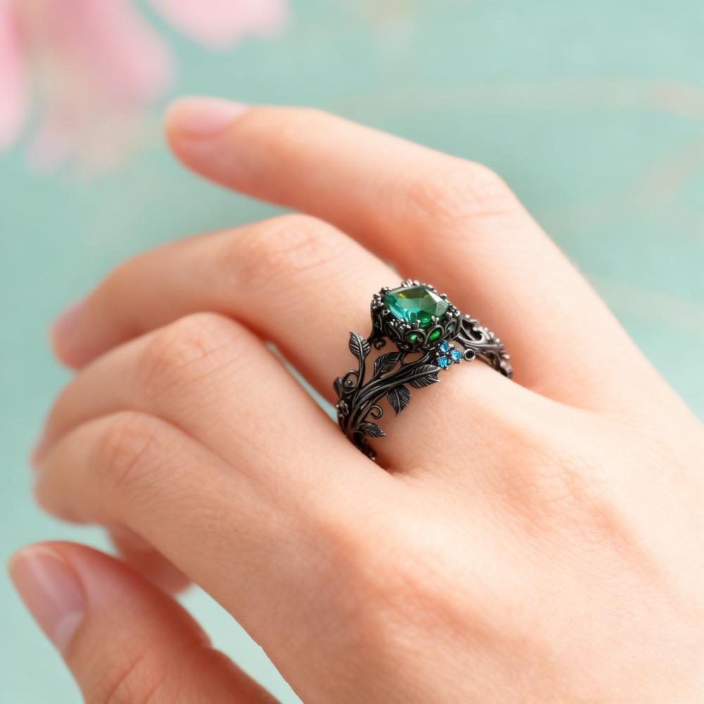 Prsten s přírodním zeleným krystalem – vintage design, dokonalý dárek k Vánocům.✨✨