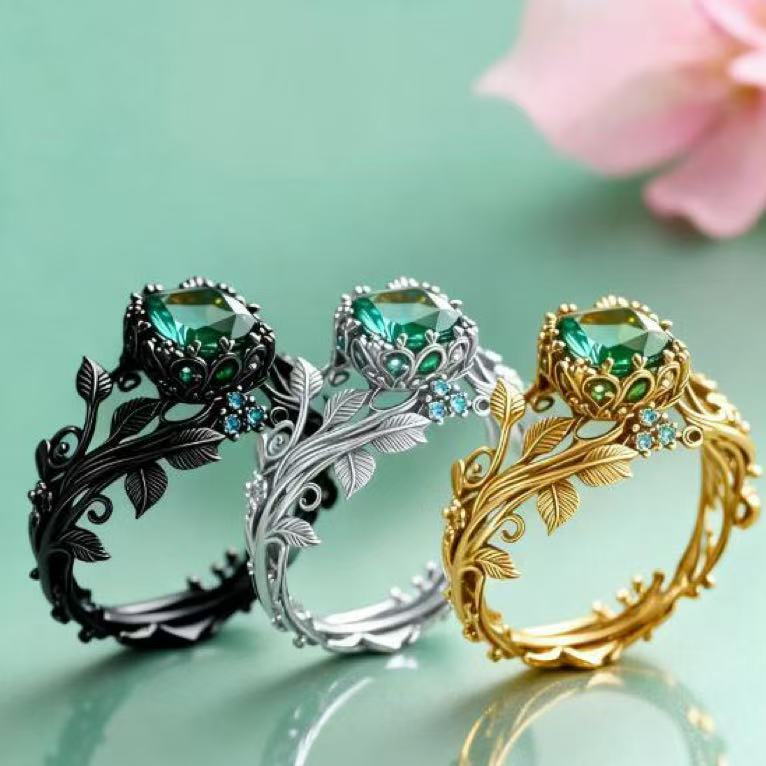 Prsten s přírodním zeleným krystalem – vintage design, dokonalý dárek k Vánocům.✨✨