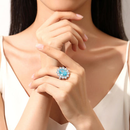 2025 Nejnovější Prsten s Mořským Akyvamarínem a Vysoce Uhlíkovým Diamantem ze Stříbra S925