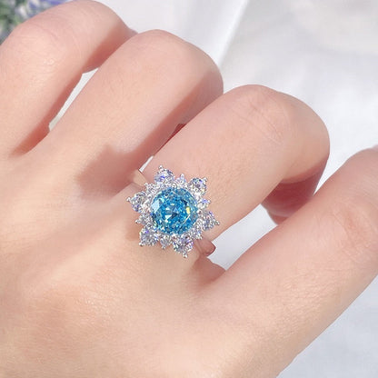 2025 Nejnovější Prsten s Mořským Akyvamarínem a Vysoce Uhlíkovým Diamantem ze Stříbra S925