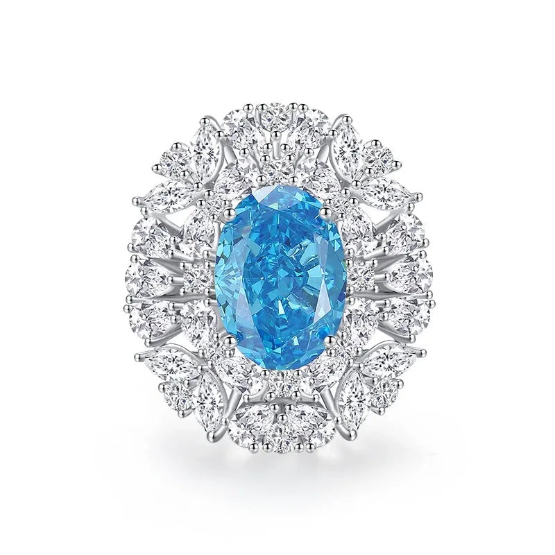 2025 Nejnovější Prsten s Mořským Akyvamarínem a Vysoce Uhlíkovým Diamantem ze Stříbra S925