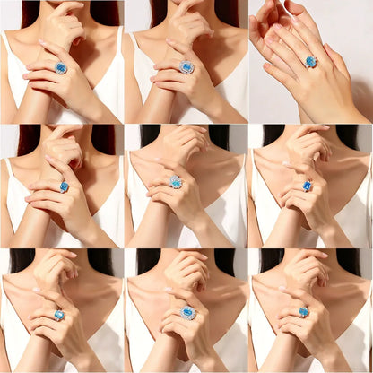 2025 Nejnovější Prsten s Mořským Akyvamarínem a Vysoce Uhlíkovým Diamantem ze Stříbra S925