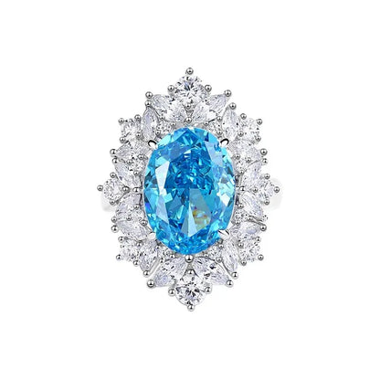 2025 Nejnovější Prsten s Mořským Akyvamarínem a Vysoce Uhlíkovým Diamantem ze Stříbra S925