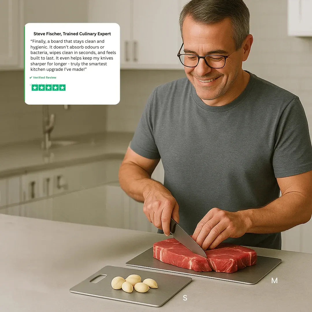 🚚 Doprava zdarma – vy si jen užijte rozbalování! Coeurva™ krájecí deska z titanové slitiny – ultra odolná, hygienická a šetrná k nožům, nezbytný pomocník do vaší kuchyně